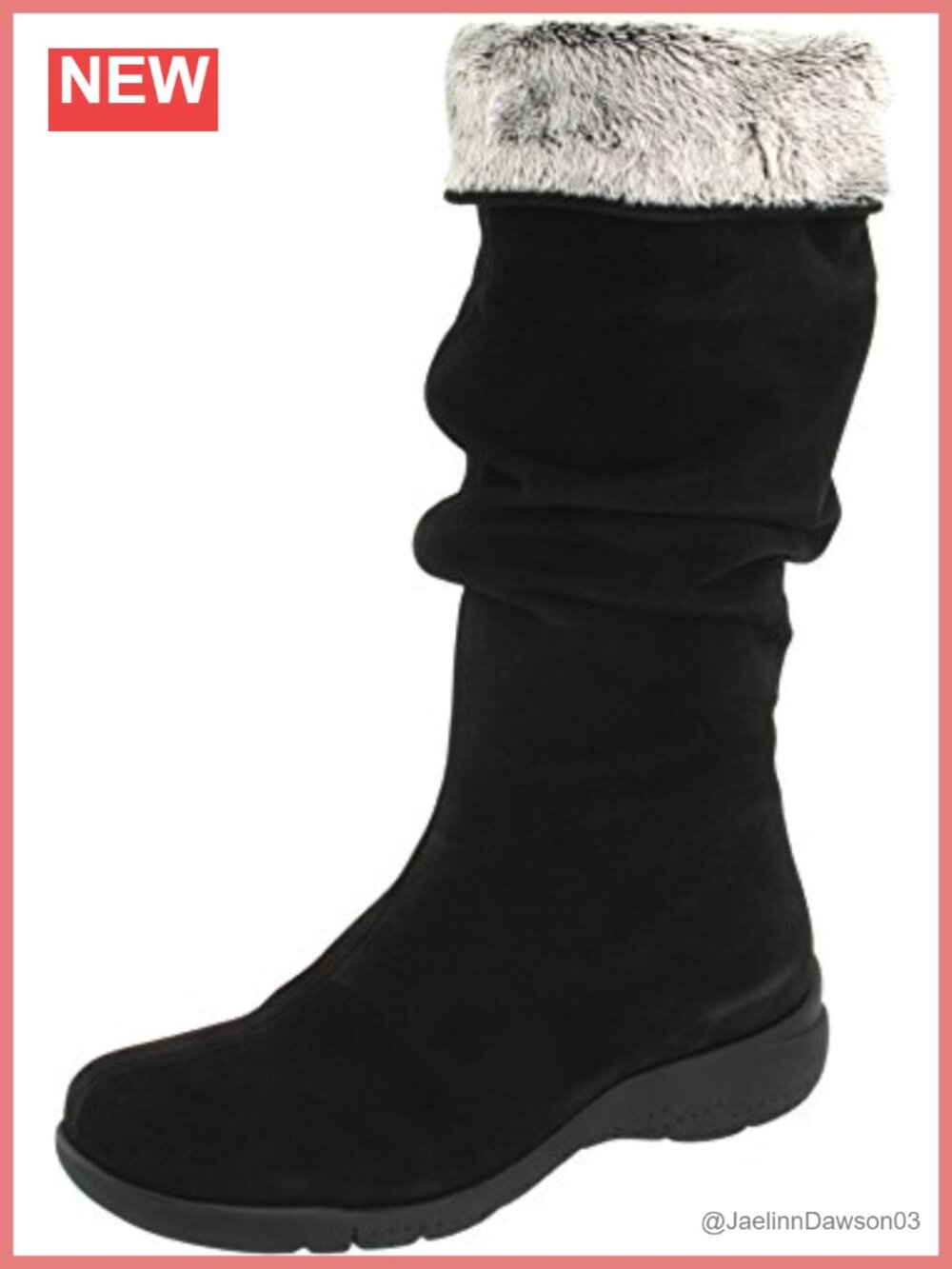 Waterproof Mid-Calf Slouchy Boots Faux Fur Cuff Round Toe Pull-On